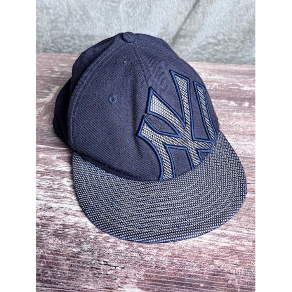 New Era NY Yankees Navy Fitted Hat Denim Bill Baseball Cap 7‎ 3/8